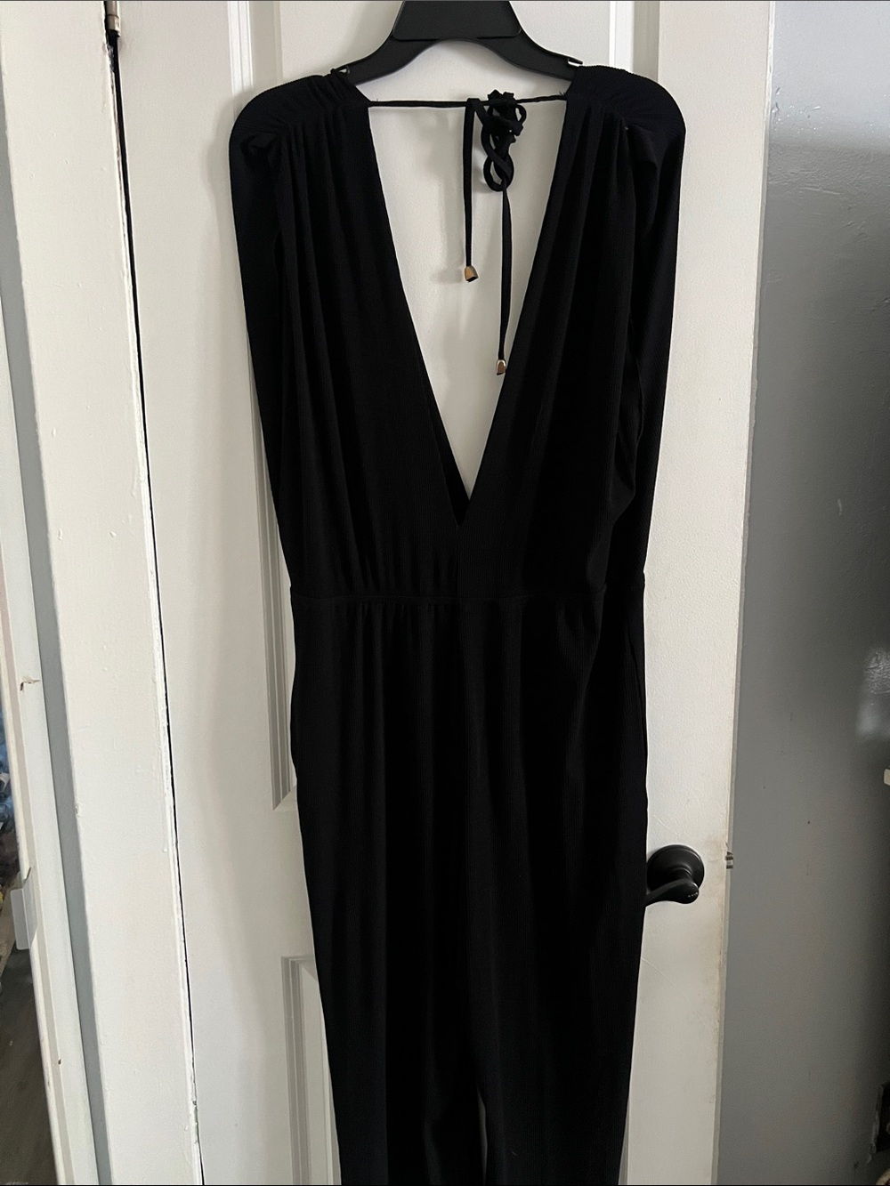 Women's Black Deep V Tie-Back Jumpsuit